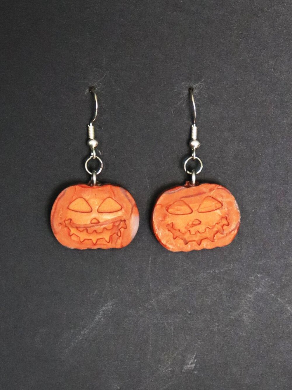 🧡 Burnt Orange Recycled Plastic Halloween Spooky Pumpkin Dangle Earrings